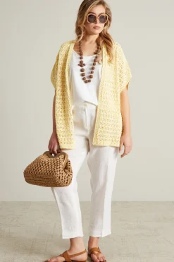 Cardigan traforato - Giallo Bianco