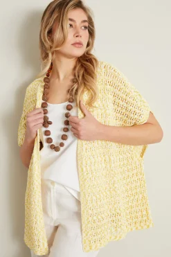 Cardigan traforato - Giallo Bianco