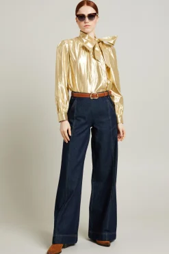 Casacca laminata con foulard - Oro