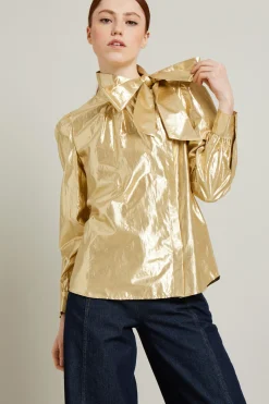Casacca laminata con foulard - Oro