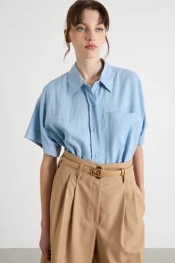 Casacca ampia con manica corta - Azzurro