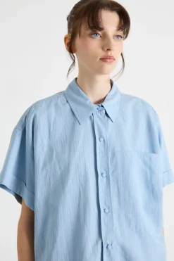 Casacca ampia con manica corta - Azzurro