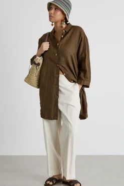 Casacca ampia con spacchi - Marrone