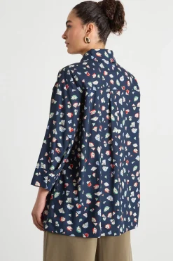 Casacca ampia in popeline stampato - Blu