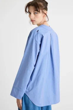 Casacca a V in tela - Azzurro