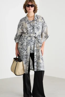 Casacca con maniche a kimono - Beige Nero