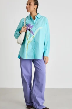Casacca con stampa piazzata - Azzurro