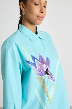 Casacca con stampa piazzata - Azzurro