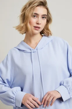 Casacca in cady con cappuccio - Celeste