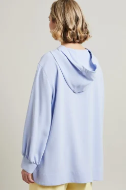 Casacca in cady con cappuccio - Celeste