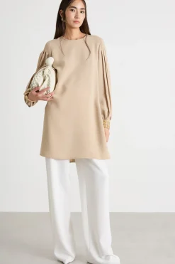 Casacca in cady con maniche plissé - Beige