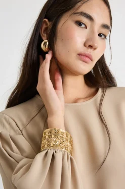 Casacca in cady con maniche plissé - Beige