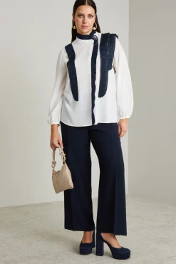 Casacca in crepè con volant - Bianco Blu