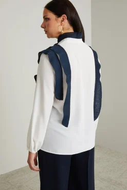 Casacca in crepè con volant - Bianco Blu
