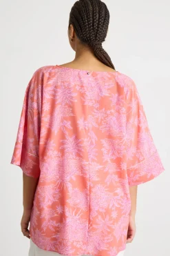 Casacca in crepe de chine stampato - Arancione Rosa