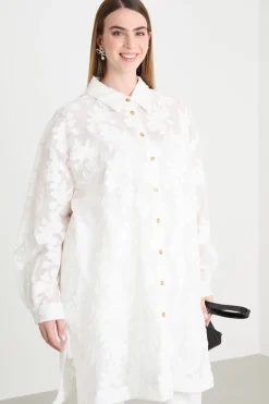 Casacca in fil coupé a fiori - Bianco