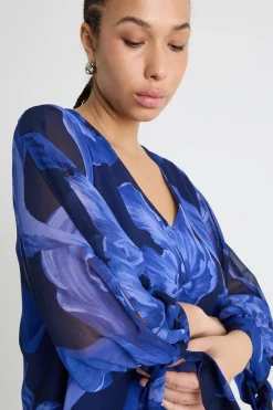 Casacca in georgette stampata - Blu