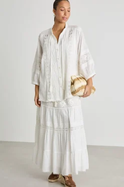 Casacca in mussola con inserti in pizzo - Bianco