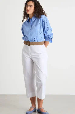 Casacca in popeline ricamato - Azzurro