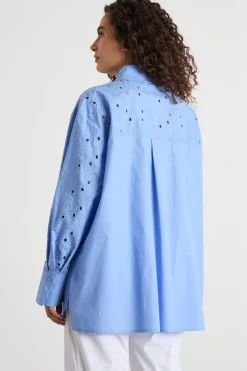 Casacca in popeline ricamato - Azzurro