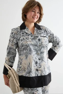 Casacca in popeline stampato - Beige Nero
