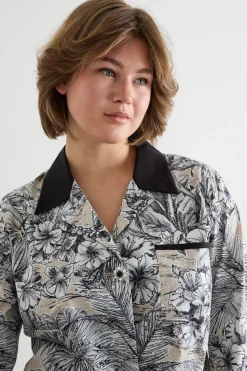 Casacca in popeline stampato - Beige Nero