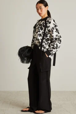 Casacca in raso con nastri - Bianco Nero