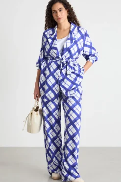 Casacca in raso fluido con cintura - Blu Bianco