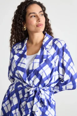 Casacca in raso fluido con cintura - Blu Bianco