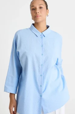 Casacca in seersucker - Azzurro