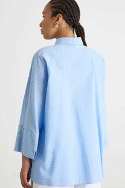 Casacca in seersucker - Azzurro