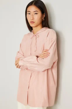 Casacca in seta con cappuccio - Rosa Polvere