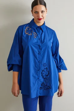 Casacca in taffetà con ricamo - Bluette