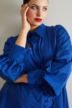 Casacca in taffetà con ricamo - Bluette