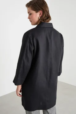 Casacca in tela con cintura - Nero