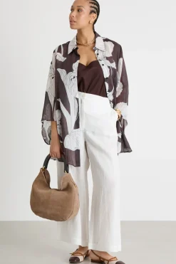 Casacca in tela con maniche a calla - Bordeaux Bianco
