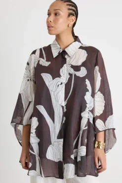Casacca in tela con maniche a calla - Bordeaux Bianco