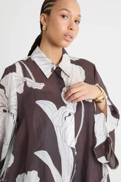 Casacca in tela con maniche a calla - Bordeaux Bianco