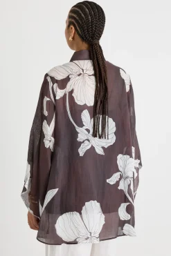 Casacca in tela con maniche a calla - Bordeaux Bianco
