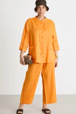 Casacca in tela con ricami - Giallo