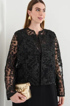 Casacca in tulle ricamato - Nero