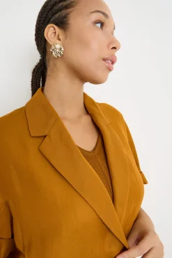 Casacca in twill con maniche corte - Marrone
