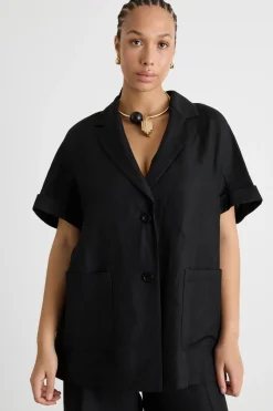 Casacca in twill con maniche corte - Nero