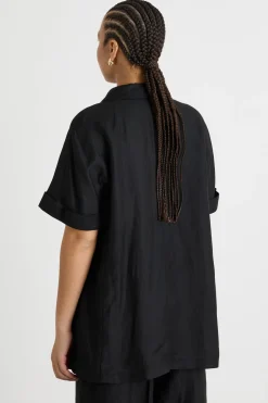 Casacca in twill con maniche corte - Nero