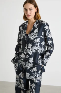 Casacca in twill stampato - Blu Bianco