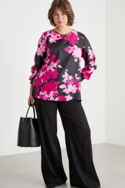 Casacca in twill stampato - Nero Rosa