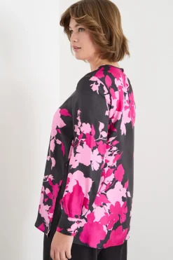 Casacca in twill stampato - Nero Rosa