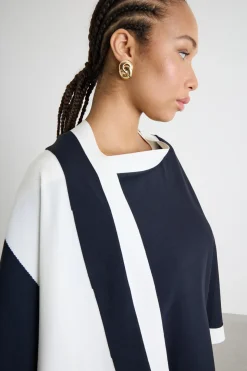 Casacca in viscosa stretch - Blu Bianco