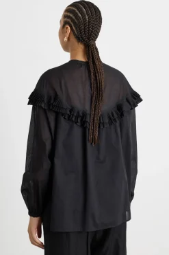 Casacca in voile con balze plissé - Nero