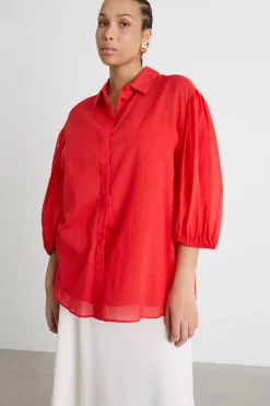 Casacca in voile con manica balloon - Rosso